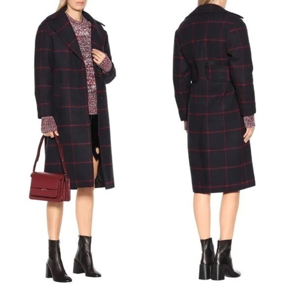 Self-Portrait Check Plaid Wool Trench Ready-to-wear Runway Peacoat Small S